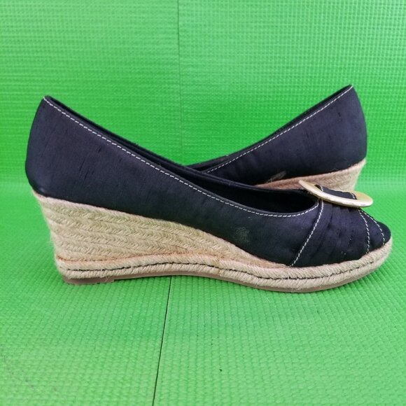 ✅Naturalizer BASHFUL Black Fabric Espadrille Peep Toe Wedge Shoes Women’s Sz 7M - Picture 5 of 16